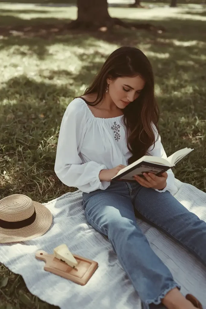 A Flowy Peasant Blouse with Straight-Leg Jeans