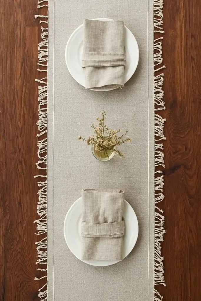 A Linen Table Runner With Frayed Edges