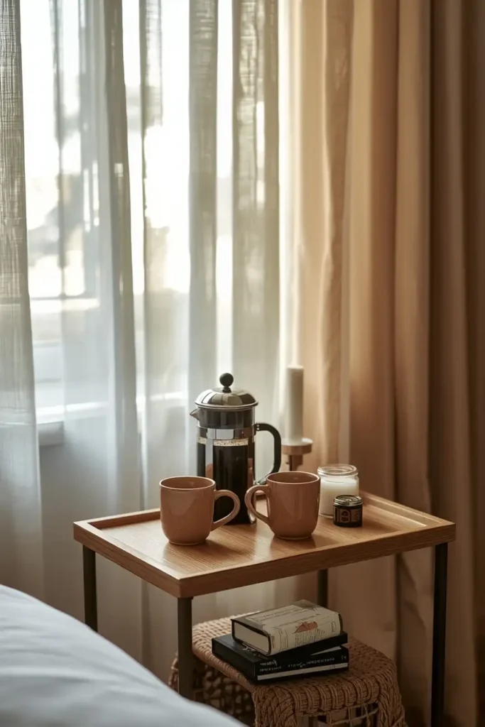 A Morning Coffee Nook Inside the Bedroom for a Slow, Romantic Start