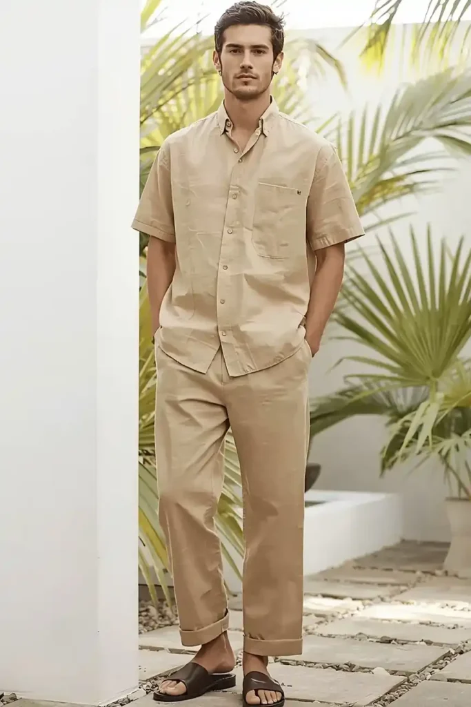 A Neutral Linen Set for a Coordinated, Resort-Ready Appearance