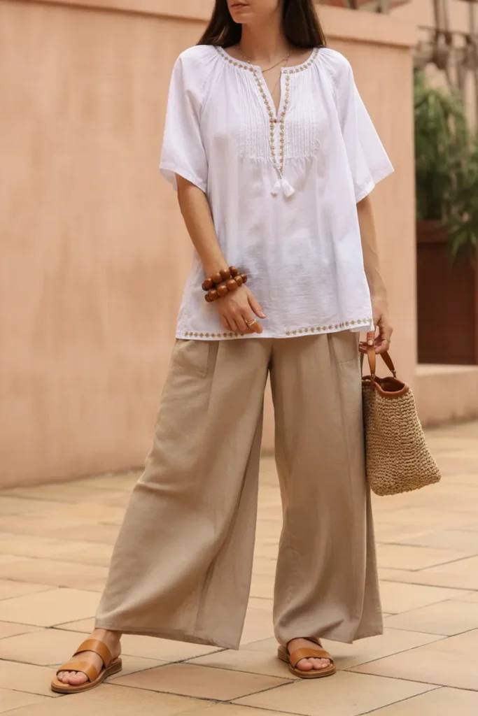 A Peasant Blouse and Flowing Linen Pants
