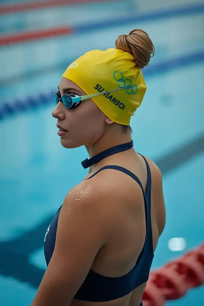 A Sleek Topknot With a Swim Cap Underneath