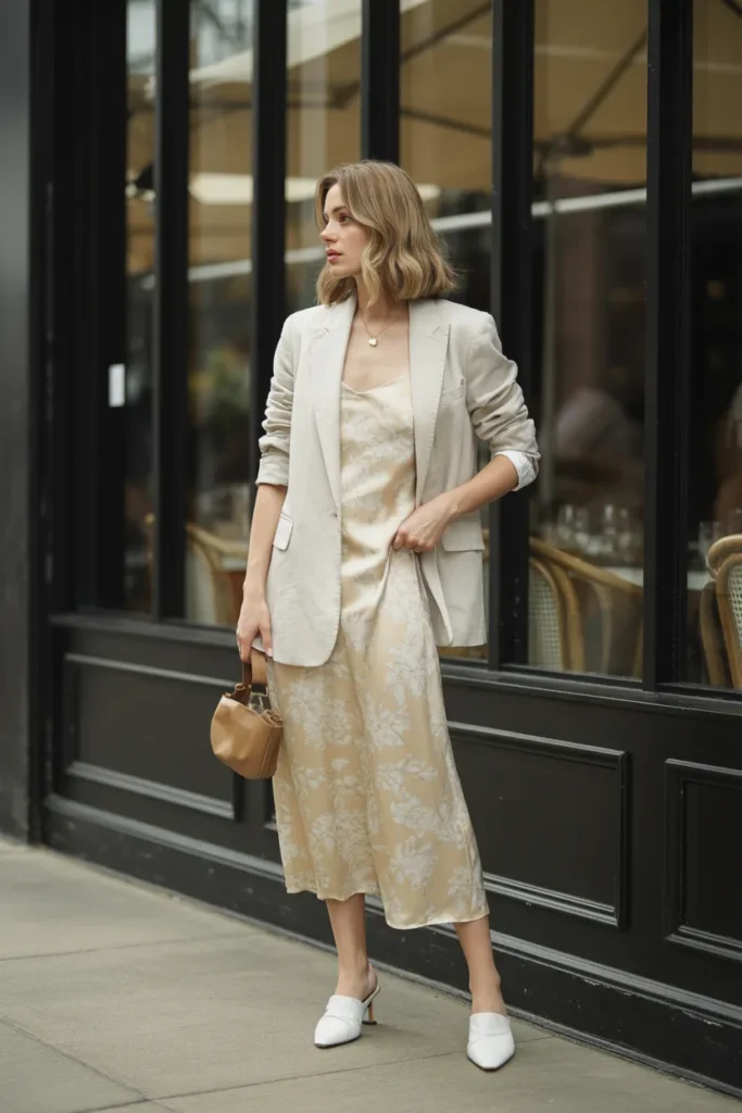 A Structured Blazer Over a Breezy Summer Dress