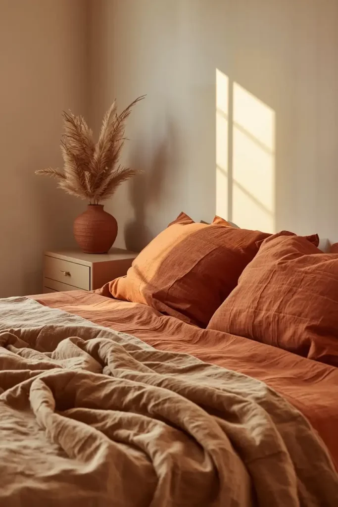 A Warm and Cozy Bedroom Palette with Terracotta and Rust Tones