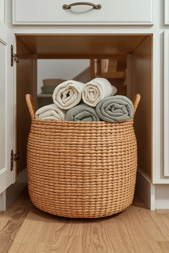 A Woven Basket Under the Counter for Hidden Storage