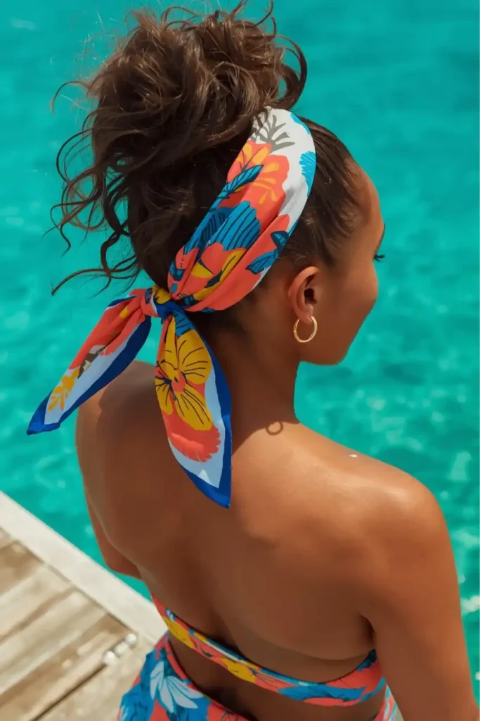 A Wrapped Bun With a Colorful Hair Scarf