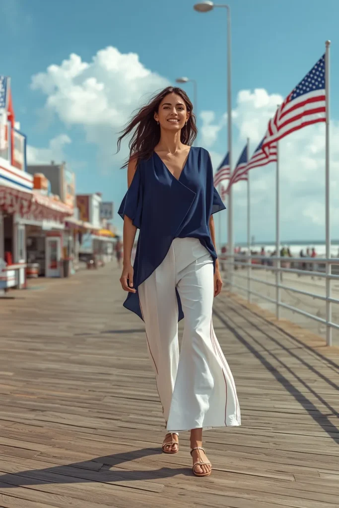 Asymmetrical Hem Blouse with Wide Legs