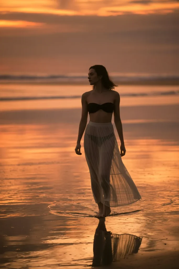 Bandeau Bikini Tops with Sheer Maxi Skirts for Sunset Hours