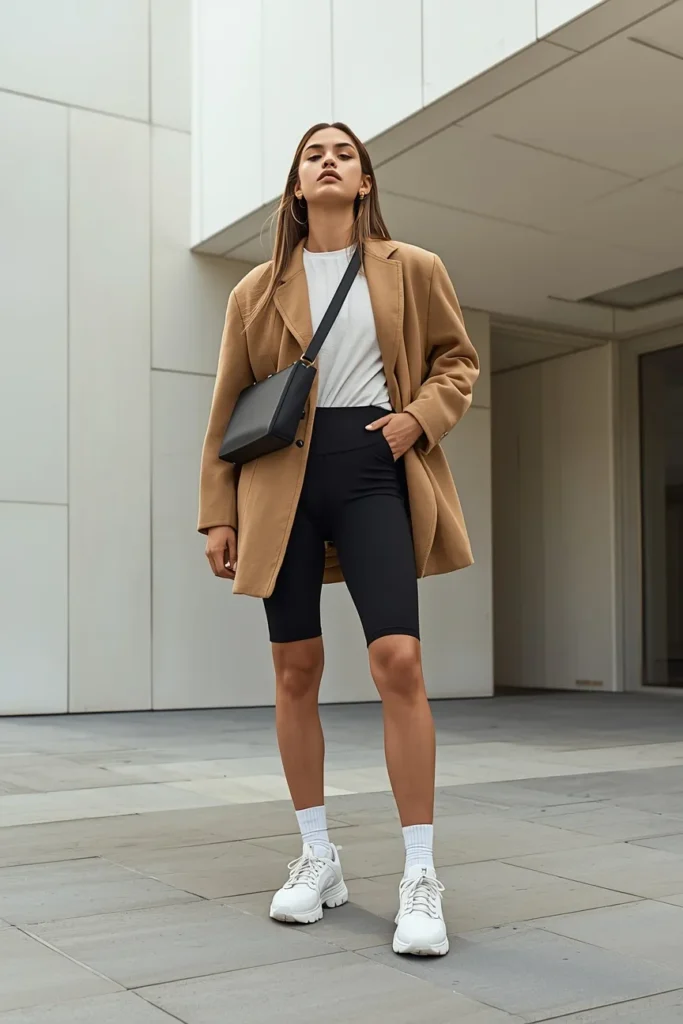 Blazer and Bike Shorts for an Elevated Casual Look