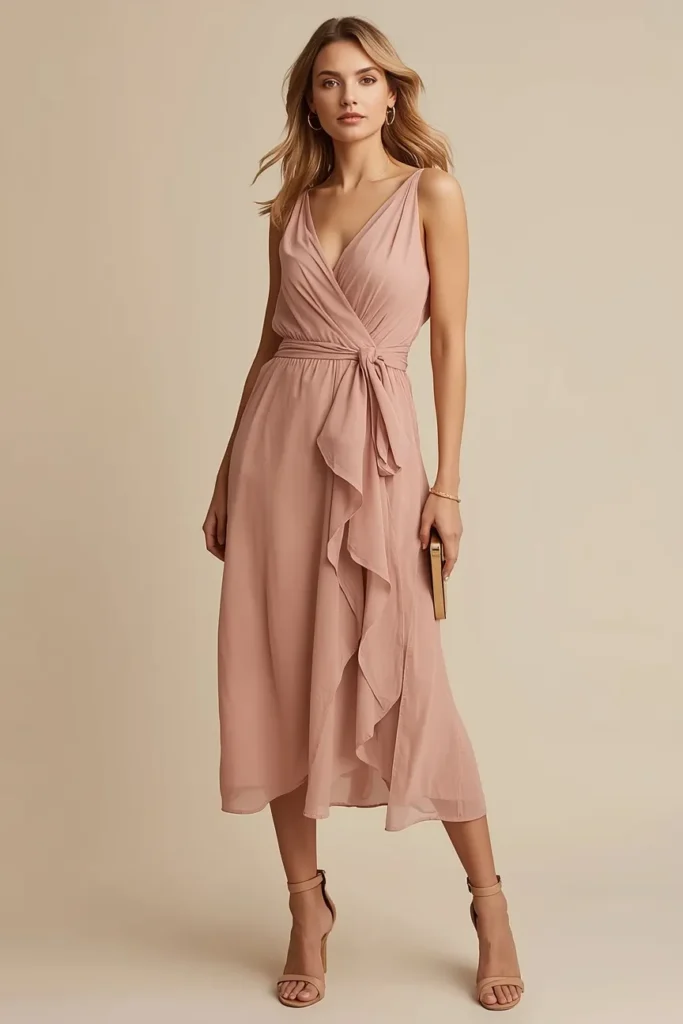 Blush Pink Midi Dress with Strappy Heels