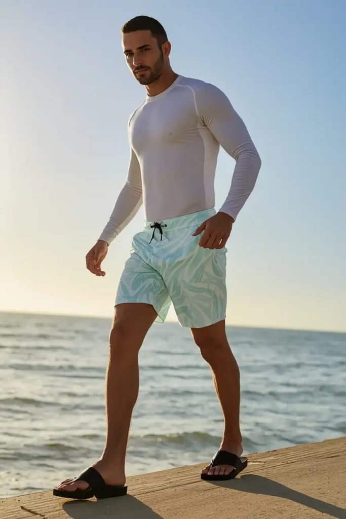 Board Shorts and a Long-Sleeve Sun Shirt for Active Beach Days