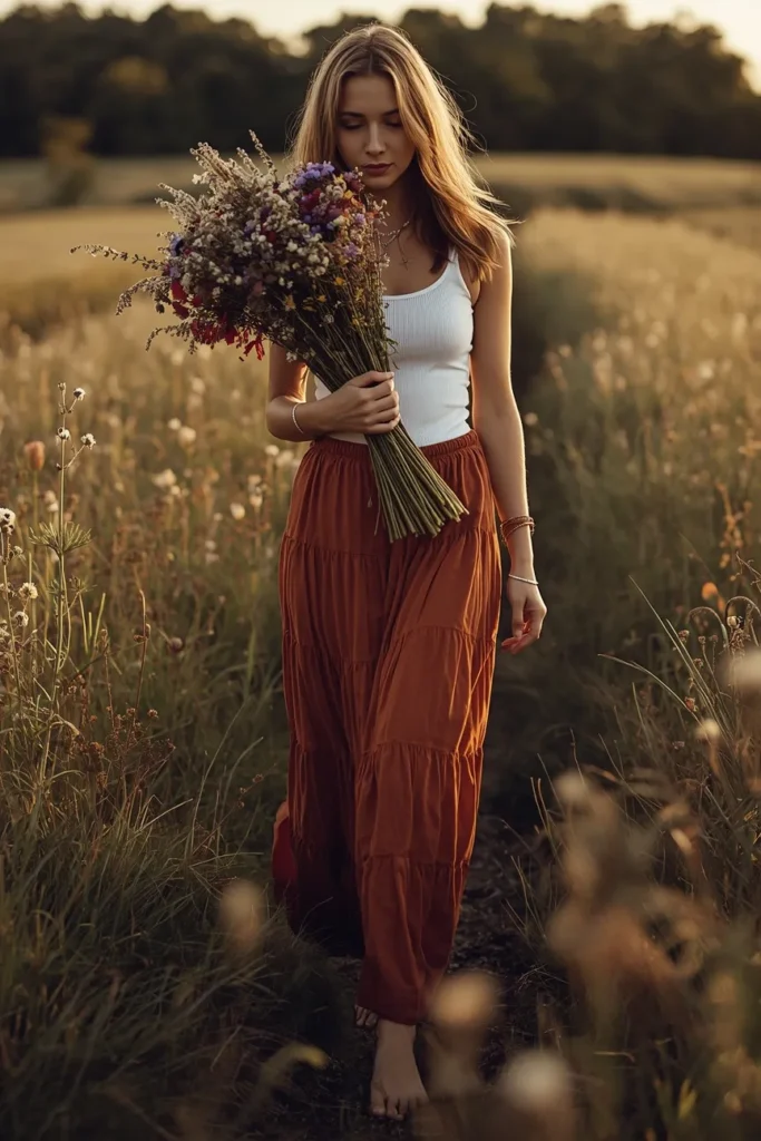 Boho Tiered Maxi Skirt With a Tucked-In Tank