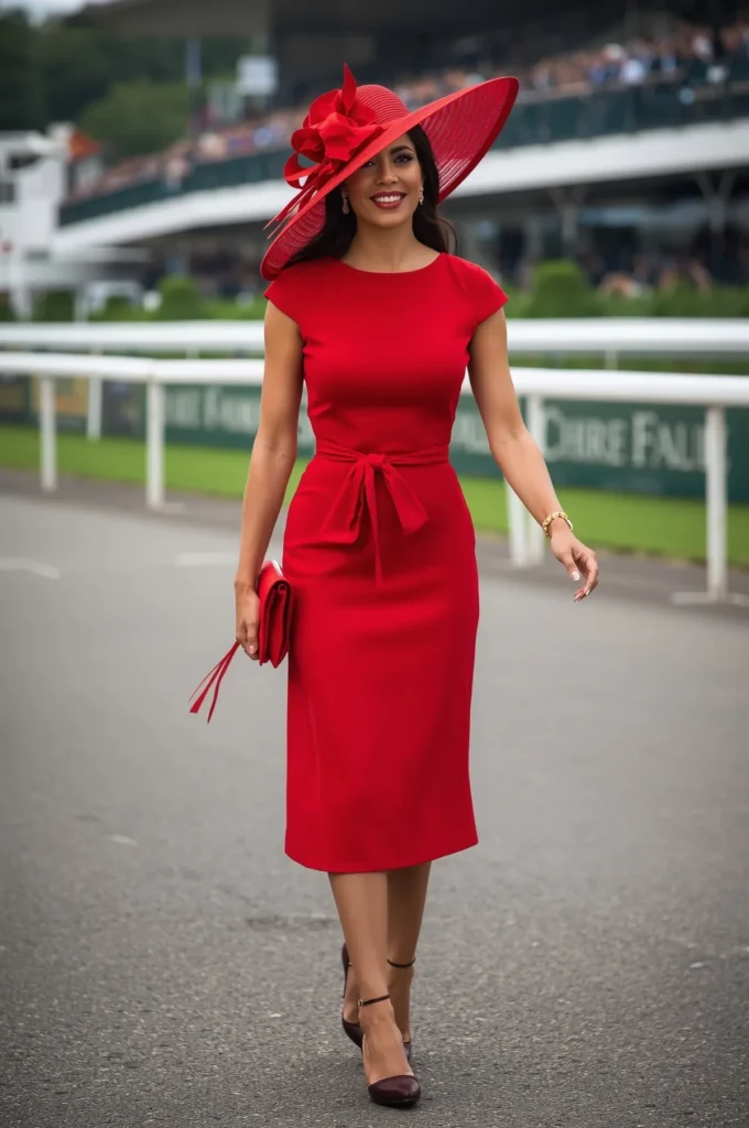 Bold Red Dress with Elegant Hat