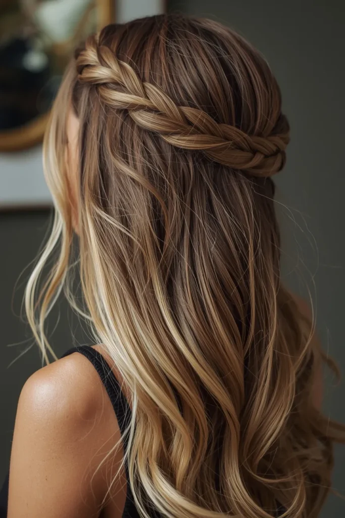 Braided Crown with Flowing Hair