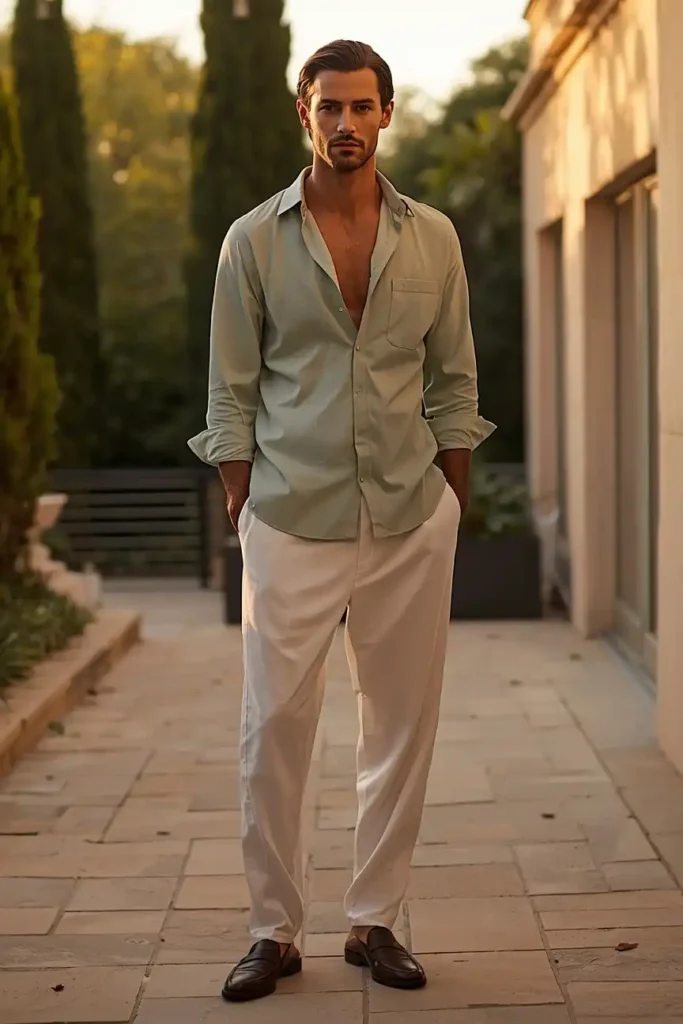 Breezy Trousers and an Open Collar Shirt for Evenings