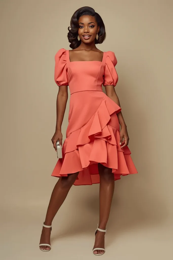 Bright Coral Ruffle Hem Dress