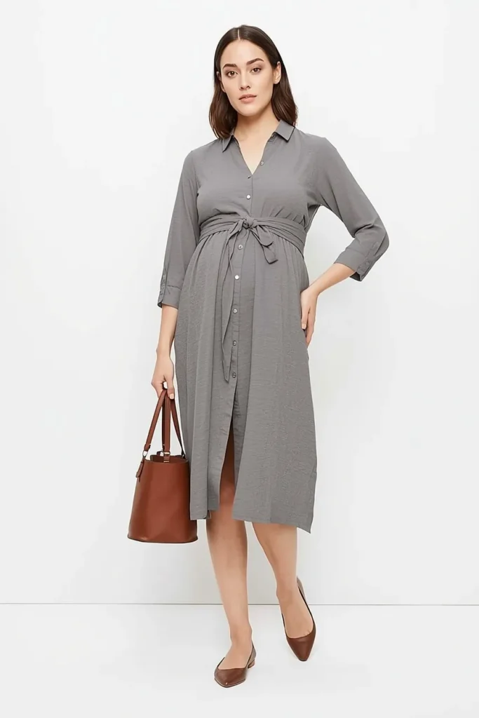 Button Down Dress with Belt Detail