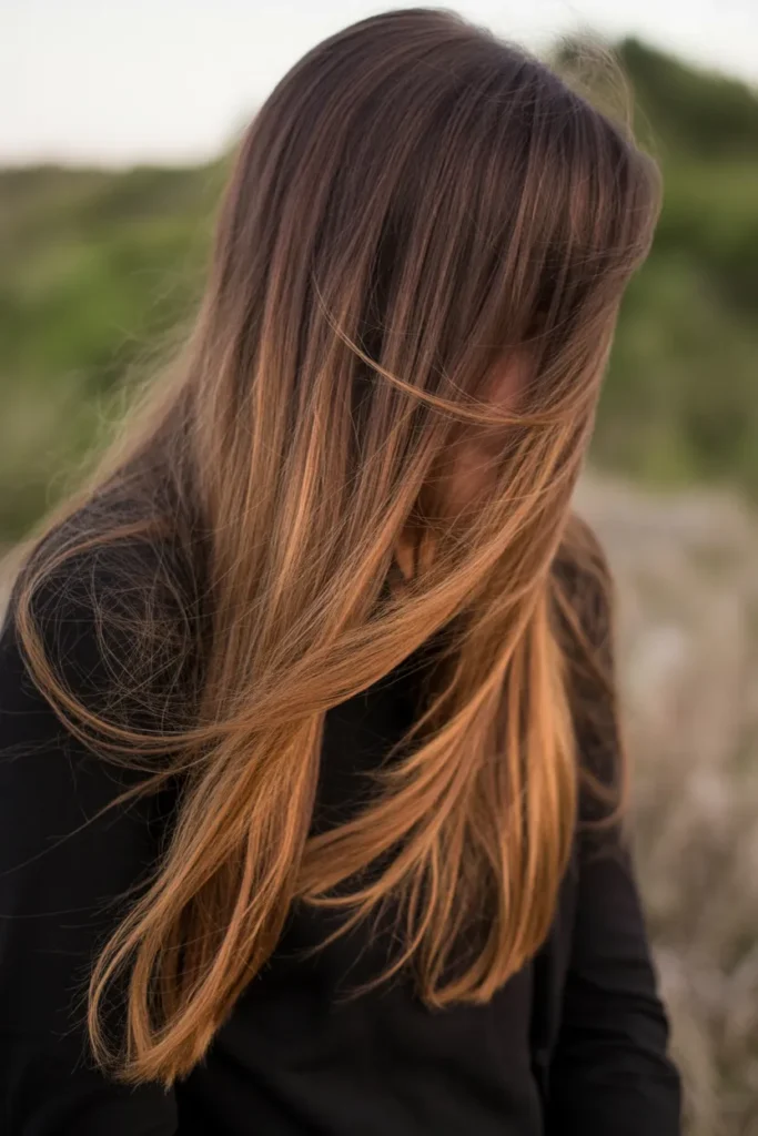 Caramel Highlights on Long Brown Hair
