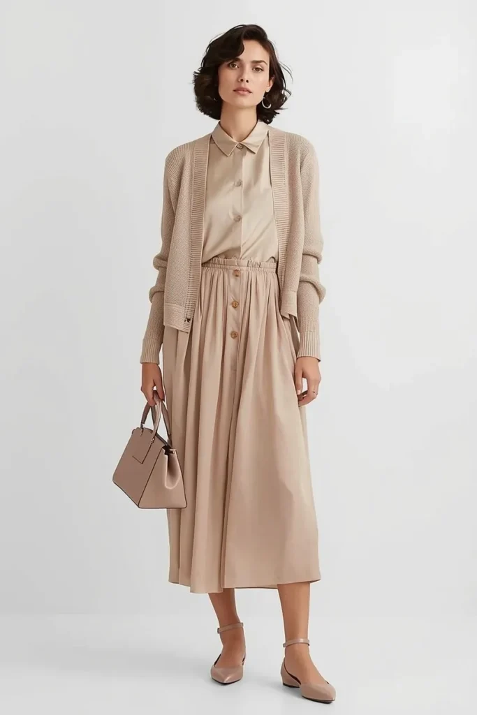 Cardigan and Midi Skirt Combination