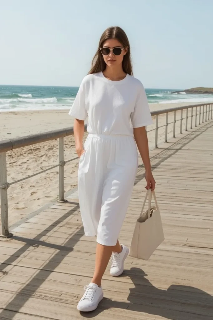 Casual T Shirt Dress with White Sneakers