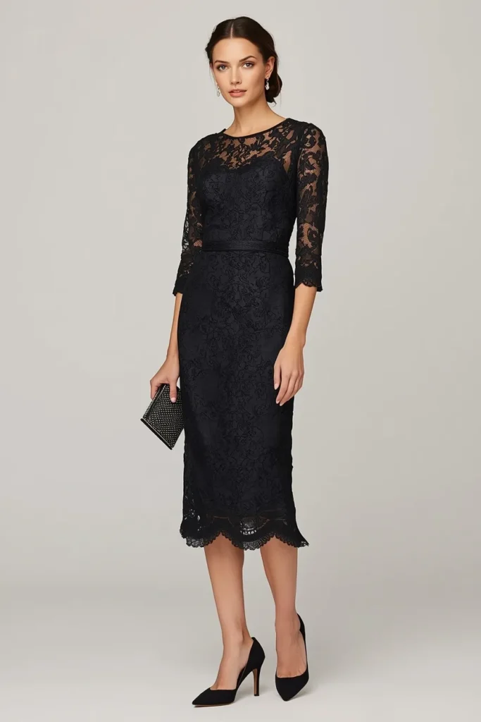 Classic Black Lace Midi Dress