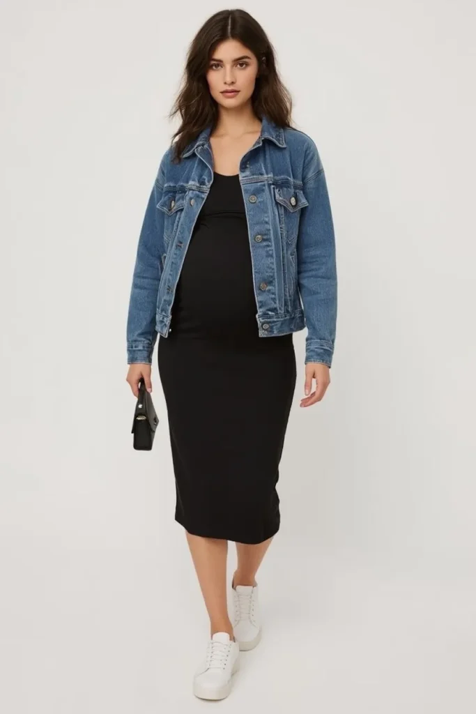 Classic Denim Jacket and Black Dress