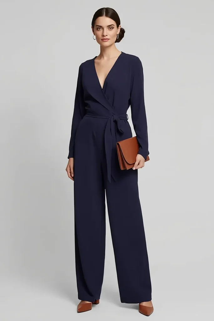 Classic Navy Blue Wrap Jumpsuit