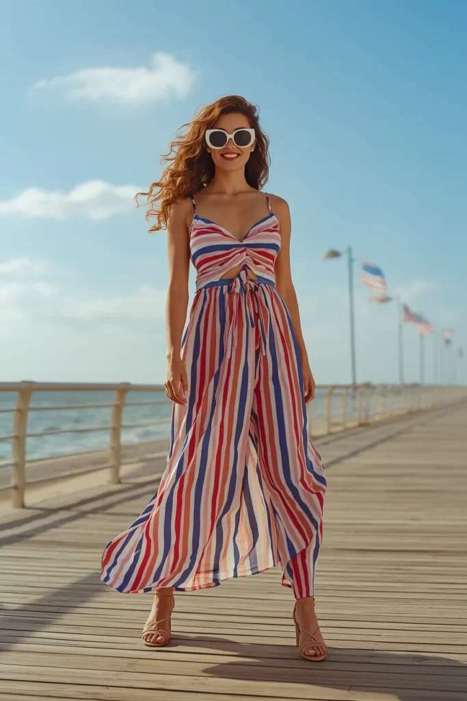 Classic Red White Blue Midi Dress