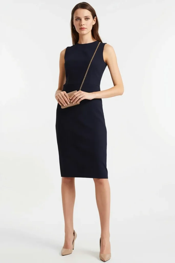 Classic Sheath Dress in Navy Blue