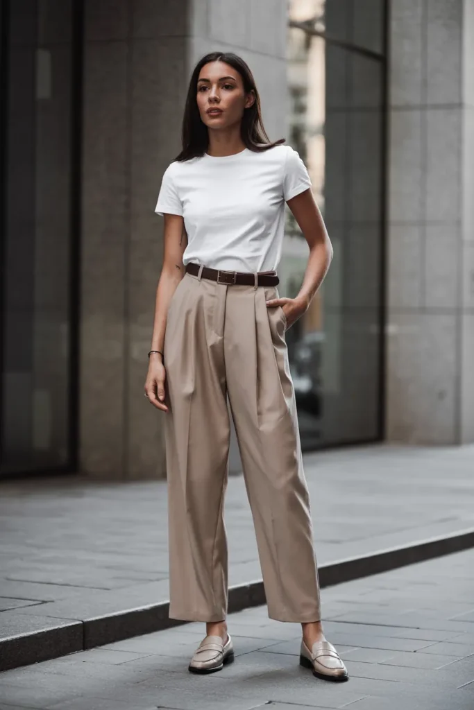 Classic White Tee with Pleated Trousers