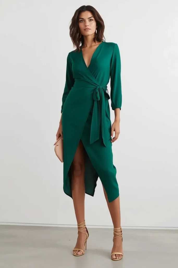 Classic Wrap Dress in Emerald Green
