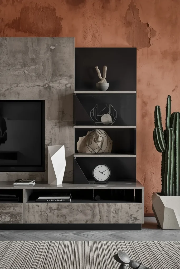 Concrete Effect TV Wall Unit With Urban Edge