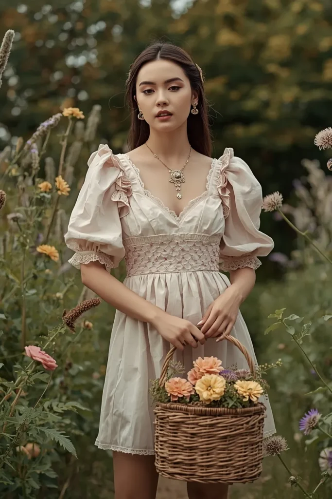 Cottagecore Puff-Sleeve Dress