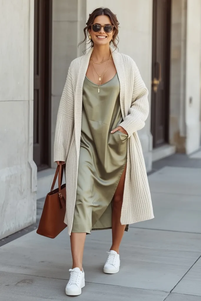 Cozy Cardigan Over Slip Dress