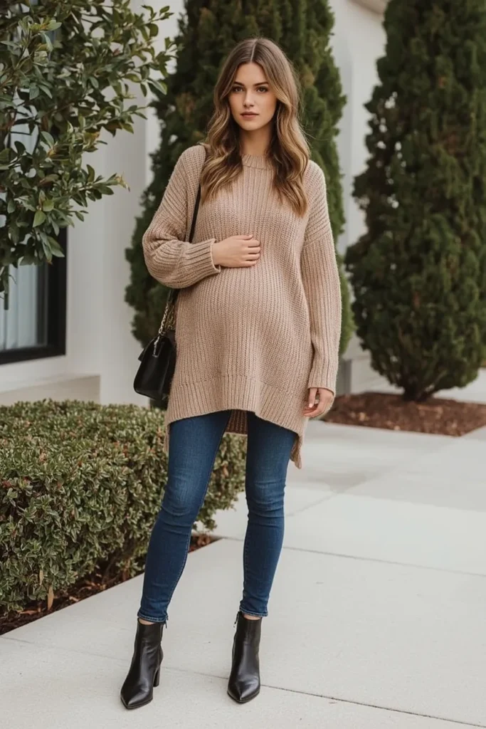 Cozy Knit Sweater with Maternity Jeans