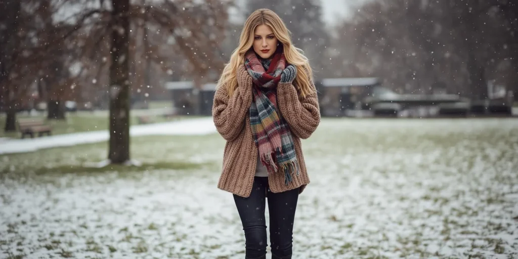 Cozy Sweater with Statement Scarf