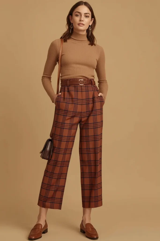 Cozy Turtleneck and Plaid Trousers