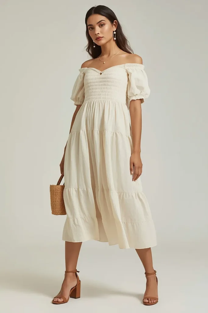Cream Off the Shoulder Dress