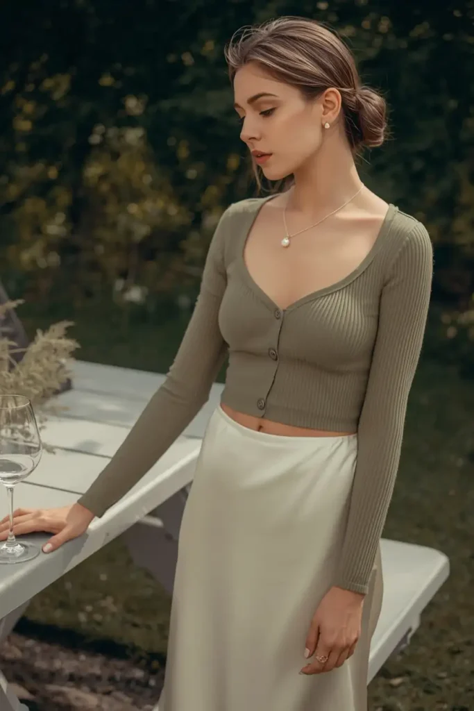 Cropped Cardigan Over a Slip Skirt