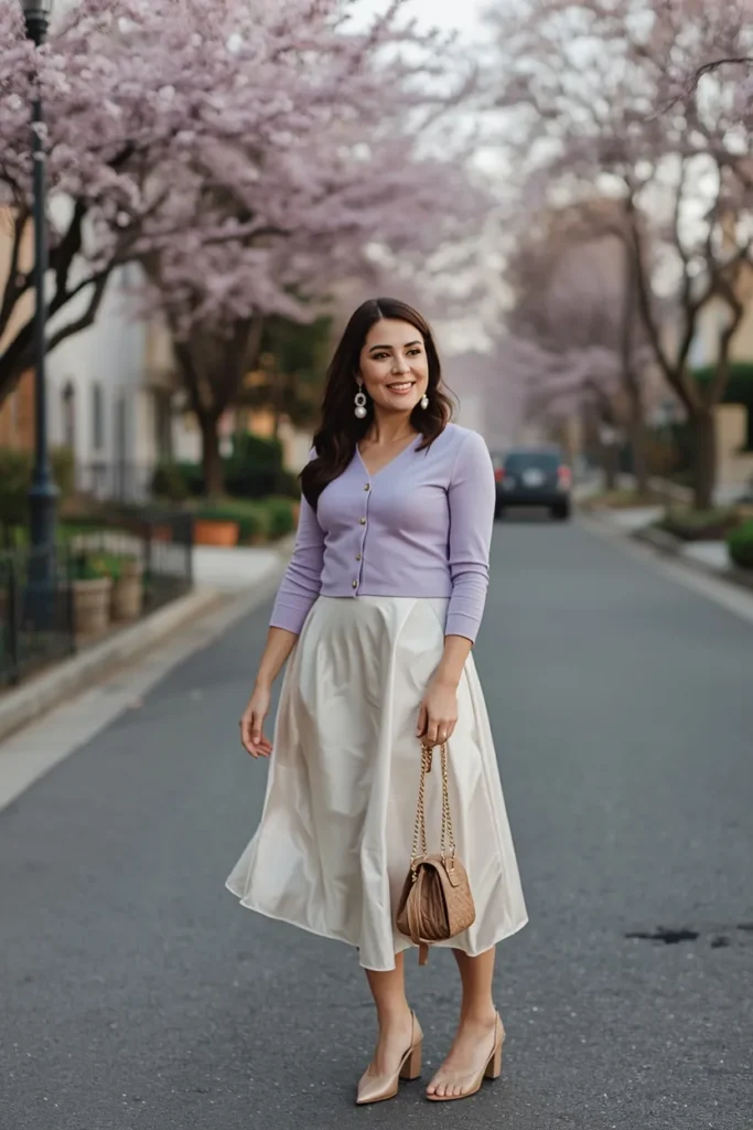 Cropped Cardigan With Satin Midi Skirt