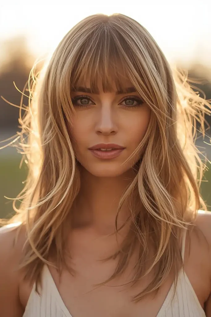 Curtain Bang Shag Haircut with Face-Framing Layers