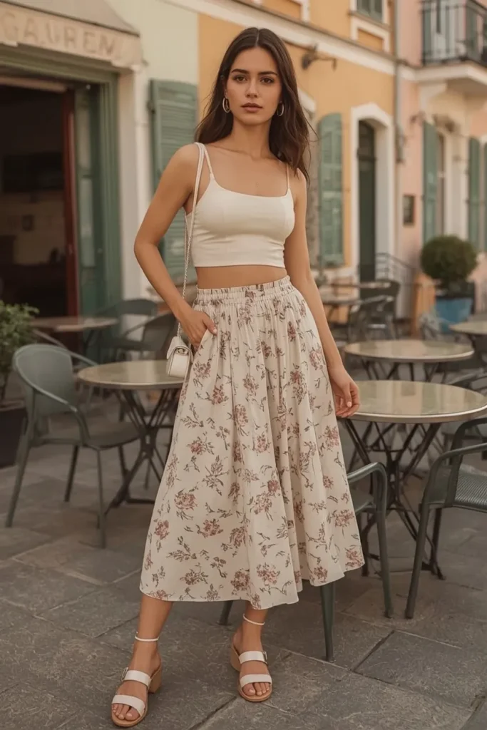 Cute Crop Top with High Waist Skirt