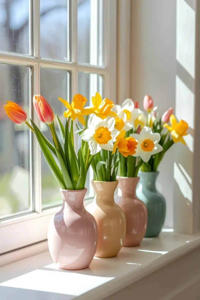 Decorative Vases Filled with Seasonal Flowers