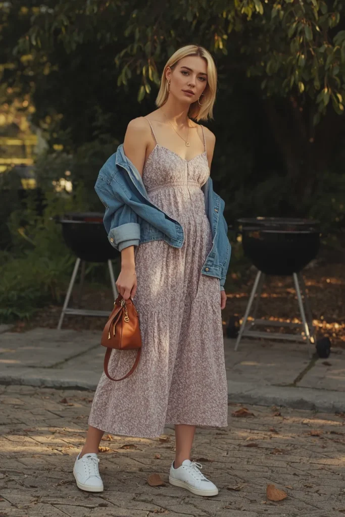 Denim Jacket Over a Floral Slip Dress