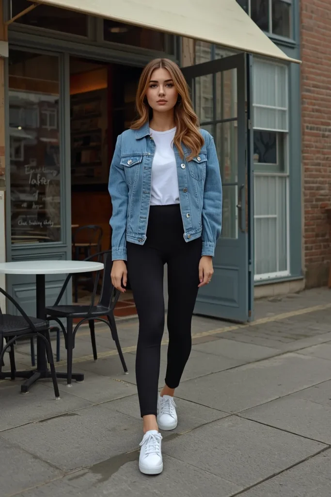 Denim Jacket with Leggings and Tee