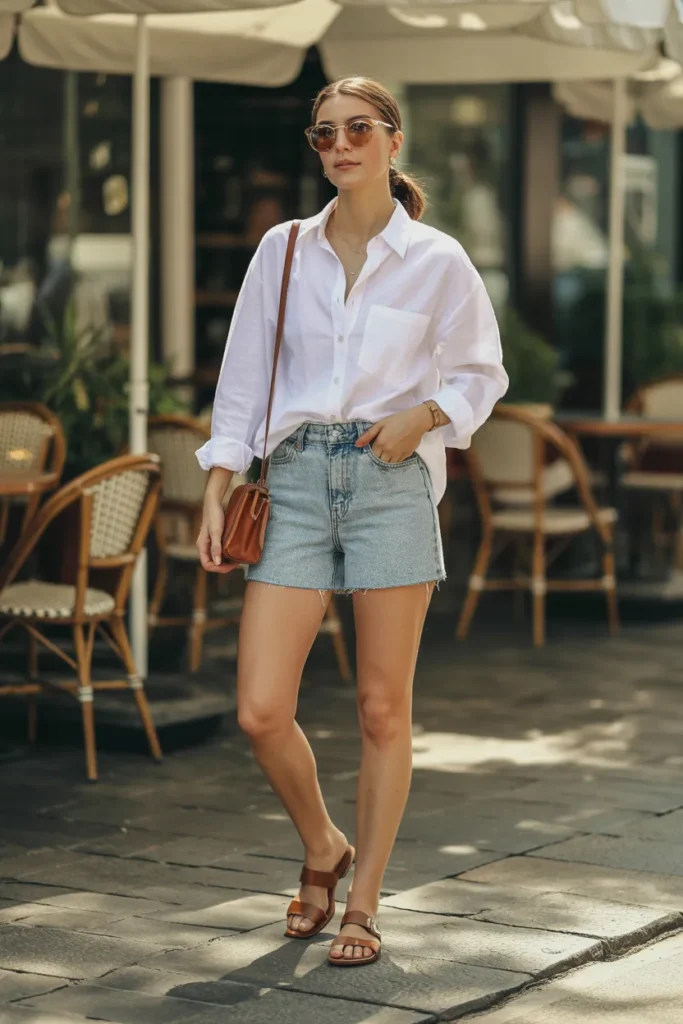 Denim Shorts and a Relaxed Button-Down Shirt