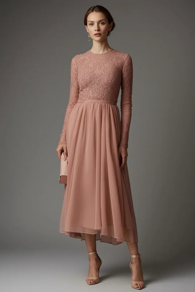 Dusty Rose Lace Overlay Dress