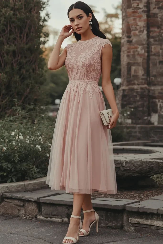 Elegant Lace Overlay Dress in Blush or Ivory
