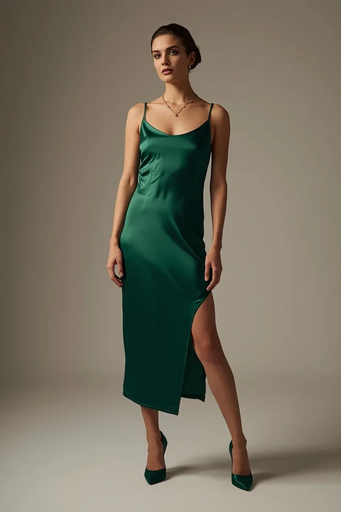 Emerald Green Satin Slip Dress