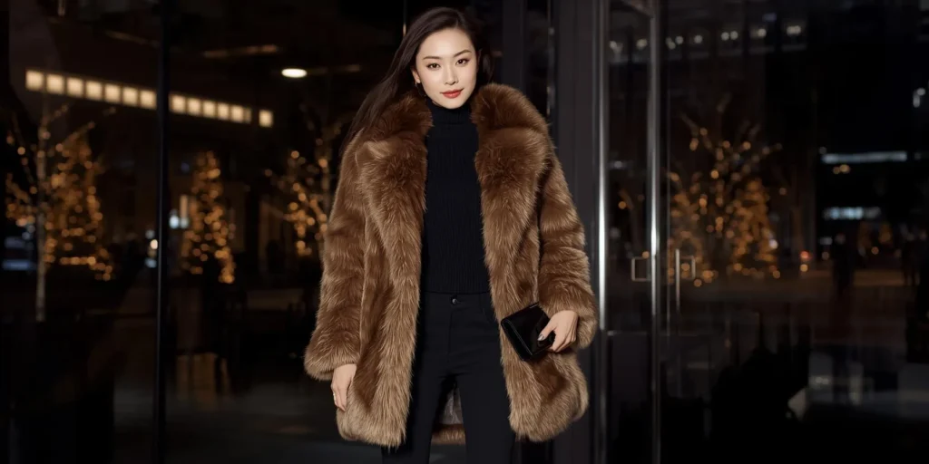 Faux Fur Coat with All-Black Ensemble